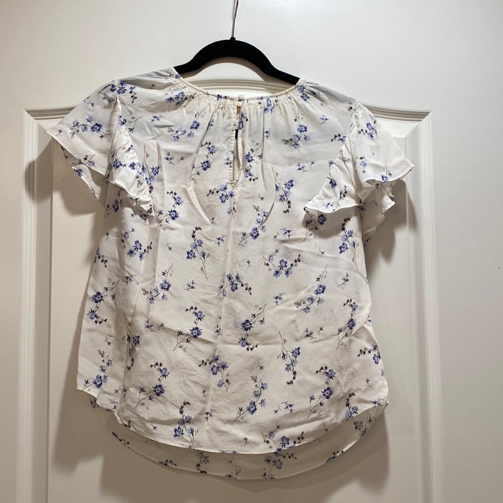 Rebecca Taylor 100% silk flutter sleeve floral blouse size 8